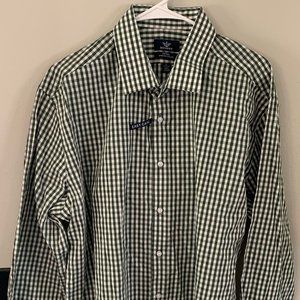 NEW WITH TAGS Dockers Green & White Checkered Button-up Long Sleeve Men Shirt XL